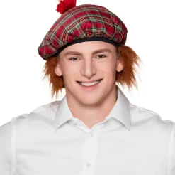 Baret Mr Tartan rood met haar