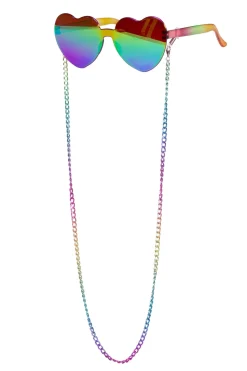 Bril regenboog hartjes met ketting