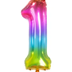 Cijfer ballon gummy regenboog 81 cm