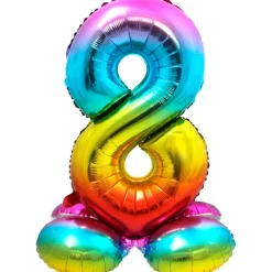 Cijfer ballon met standaard Regenboog 81 cm