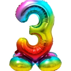 Cijfer ballon met standaard Regenboog 81 cm