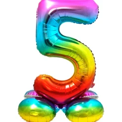 Cijfer ballon met standaard Regenboog 81 cm