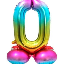 Cijfer ballon met standaard Regenboog 81 cm