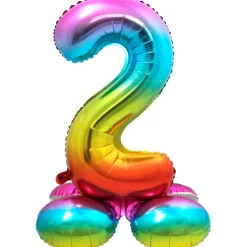 Cijfer ballon met standaard Regenboog 81 cm