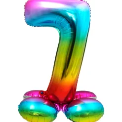 Cijfer ballon met standaard Regenboog 81 cm