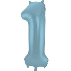Cijfer ballon metallic pastel blauw 86cm
