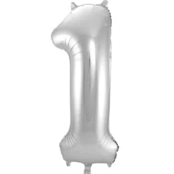 Cijfer ballon metallic zilver 86cm