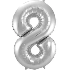 Cijfer ballon metallic zilver 86cm