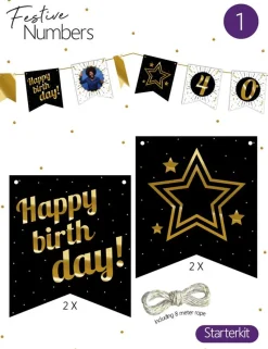 Festive numbers starter kit "Happy Birthday" 4 stuks + lijn