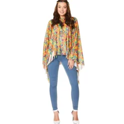 Flower power ponhco met franjes