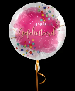 Folieballon Hartelijk Gefeliciteerd Confetti Fuchsia