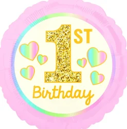Folieballon Standard Girl 1st Birthday Pink & Gold