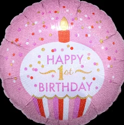 Folieballon Standard Holographic 1st Birthday Cupcake Girl