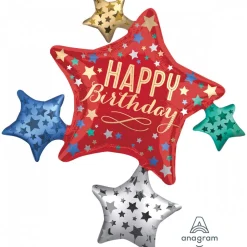 Folieballon SuperShape Satin Birthday Satin Star