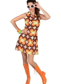 Jaren 60 jurk brown circles