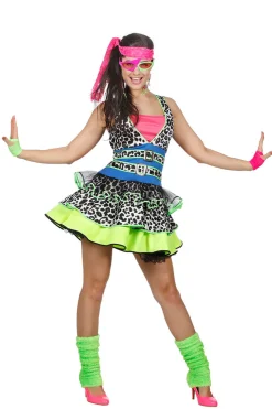 Jaren 80 Jurk Panter neon