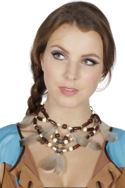 Ketting indiaan met kralen en veertjes