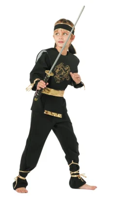 Kinderkostuum Ninja zwart met goud