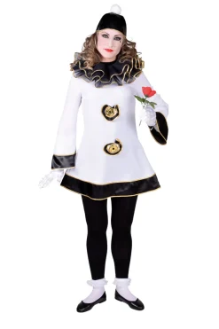 Klasieke Clown Pierrot Dameskostuum - zwart/wit