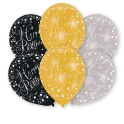 Latex ballonnen Happy Birthday Sparkling Celebration goud/zilver