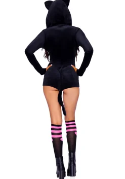 Leg Avenue Black Velvet Kitty Cat Romper