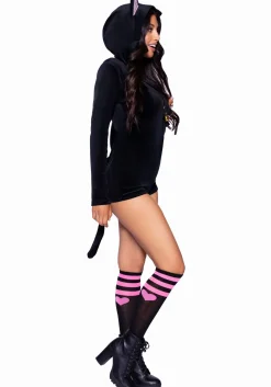 Leg Avenue Black Velvet Kitty Cat Romper