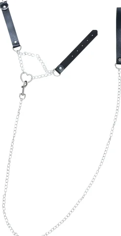 Leren halsband met ketting en handboeien