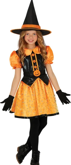 Oranje glitter heks kostuum voor meisjes