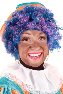 Pruik Piet kroes verstelbare kap regenboog