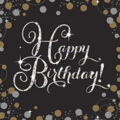 Servetten Happy Birthday Sparkling Celebration goud/zilver