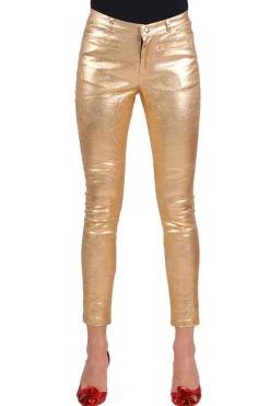 Stretchbroek metallic dames