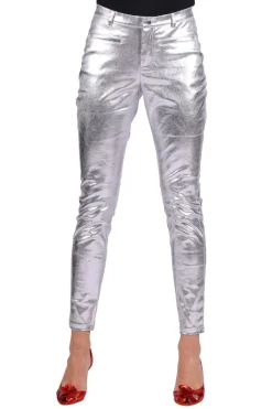 Stretchbroek metallic dames