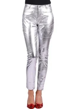 Stretchbroek metallic dames