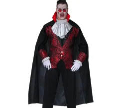 Zwarte Dracula cape met rode kraag 140cm